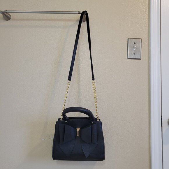 NWOT Like Dreams Women Double Bow Black Vegan Leather Satchel Purse Handbag - Picture 1 of 16